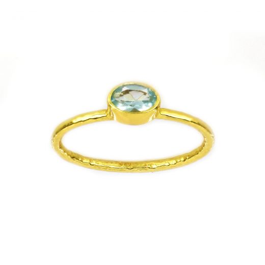 925 Sterling Silver ring gold plated with oval Blue Topaz