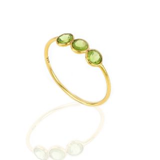 925 Sterling Silver ring gold plated with three round stones of Peridot - 