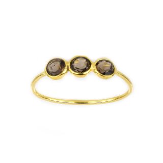 925 Sterling Silver ring gold plated with three round stones of Smoky