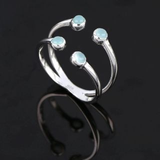 925 Sterling Silver ring rhodium plated with four round stones of Aqua Chalcedony - 