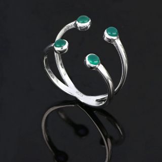 925 Sterling Silver ring rhodium plated with four round stones of Green Onyx - 