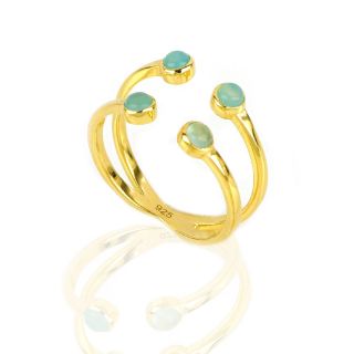 925 Sterling Silver ring gold plated with four round stones of Aqua Chalcedony - 