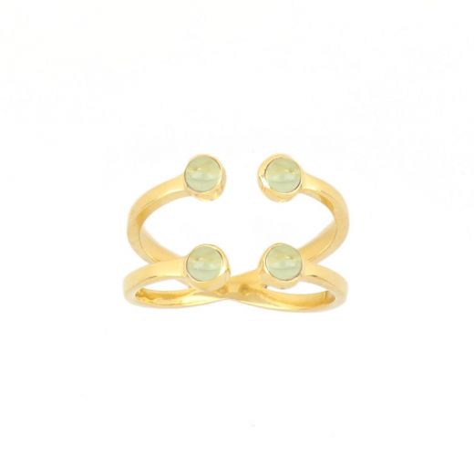 925 Sterling Silver ring gold plated with four round stones of Peridot