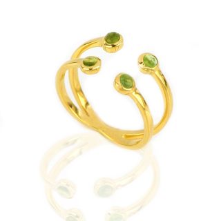 925 Sterling Silver ring gold plated with four round stones of Peridot - 