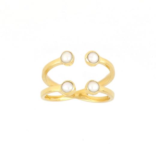 925 Sterling Silver ring gold plated with four fresh water Pearls