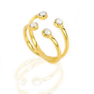 Χειροποίητο ασημένιο δαχτυλίδι επιχρυσωμένο με τέσσερις στρογγυλές πέτρες μαργαριτάρια γλυκού νερού - 