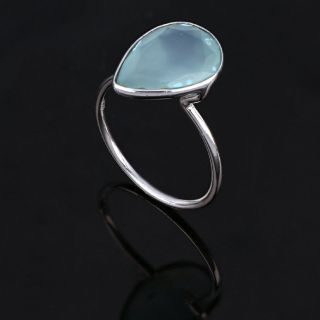 925 Sterling Silver ring rhodium plated with Aqua Chalcedony in the drop shape - 