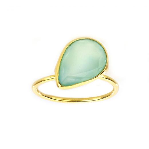 925 Sterling Silver ring gold plated with Aqua Chalcedony in the drop shape