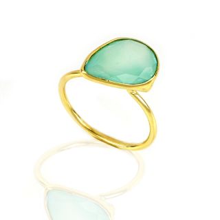 925 Sterling Silver ring gold plated with Aqua Chalcedony in the drop shape - 