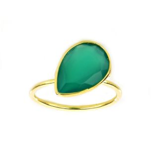 925 Sterling Silver ring gold plated with Green Onyx in the drop shape