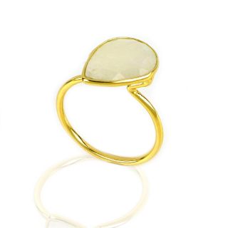 925 Sterling Silver ring gold plated with Rainbow Moonstone in the drop shape - 