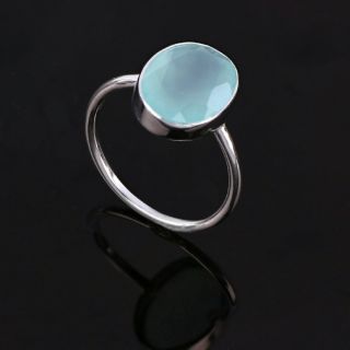 925 Sterling Silver ring rhodium plated with oval Aqua Chalcedony (14x11mm) - 
