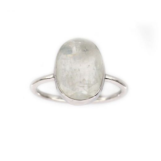 925 Sterling Silver ring rhodium plated with oval Rainbow Moonstone (14x11mm)