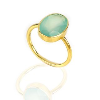 925 Sterling Silver ring gold plated with oval Aqua Chalcedony (14x11mm) - 