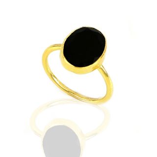 925 Sterling Silver ring gold plated with oval Black Onyx (14x11mm) - 
