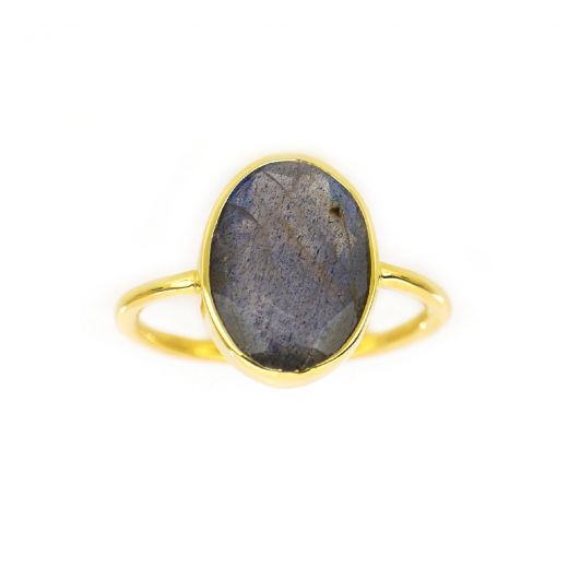 925 Sterling Silver ring gold plated with oval Labradorite (14x11mm)