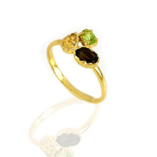 925 Sterling Silver ring gold plated with Smoky, Citrine and Peridot - 