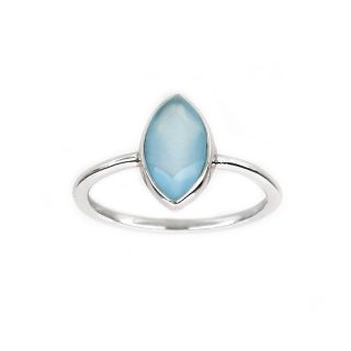925 Sterling Silver ring rhodium plated with Aqua Chalcedony "navette" shape