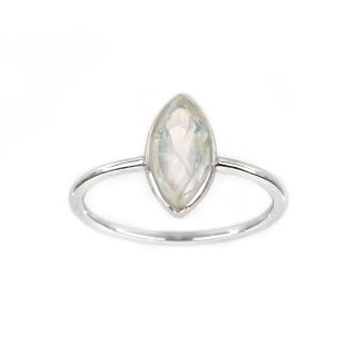 925 Sterling Silver ring rhodium plated with Rainbow Moonstone "navette" shape