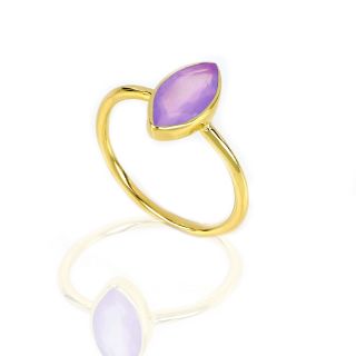 925 Sterling Silver ring gold plated with Amethyst "navette" shape - 