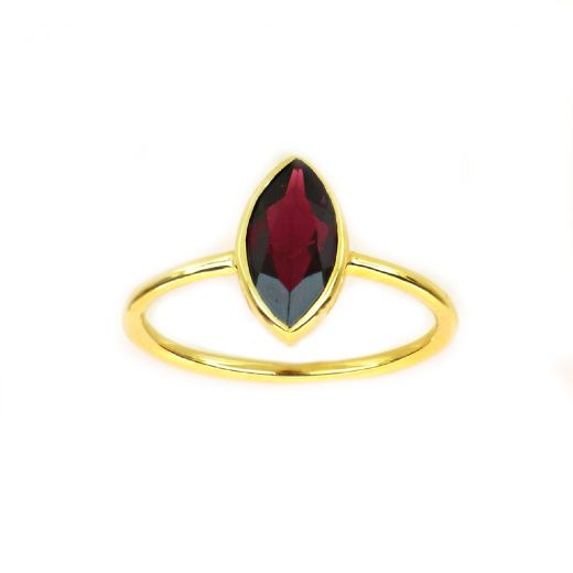 925 Sterling Silver ring gold plated with Garnet "navette" shape