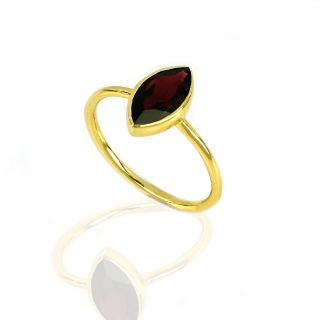 925 Sterling Silver ring gold plated with Garnet "navette" shape - 