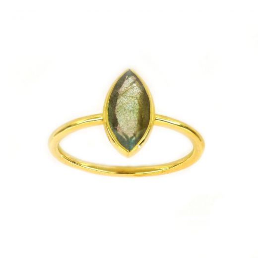 925 Sterling Silver ring gold plated with Labradorite "navette" shape