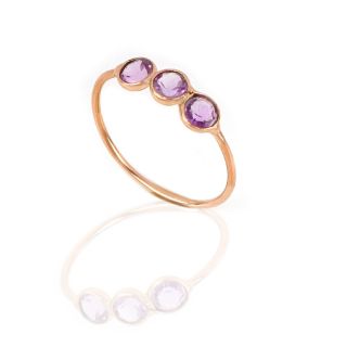 925 Sterling Silver  ring rose gold plated with three round stones of Brazilian Amethyst - 