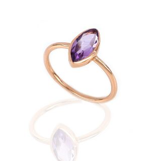 925 Sterling Silver ring rose gold plated with Amethyst  "navette" shape - 