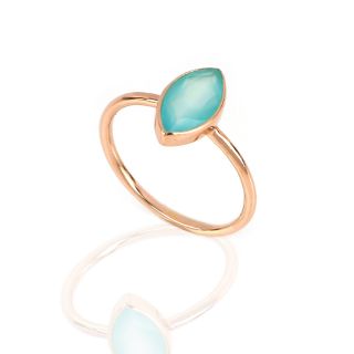 925 Sterling Silver ring rose gold plated with Aqua Chalcedony "navette" shape - 