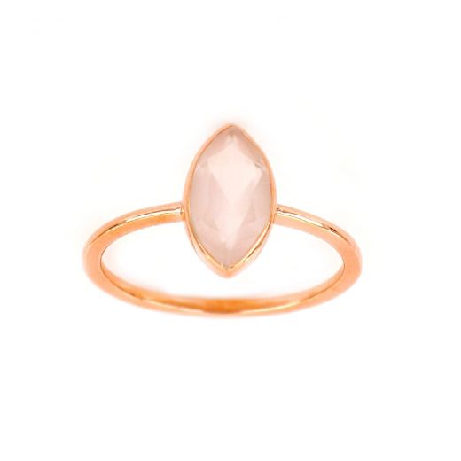 925 Sterling Silver ring rose gold plated with rose quartz "navette" shape