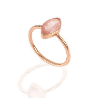 925 Sterling Silver ring rose gold plated with rose quartz "navette" shape - 