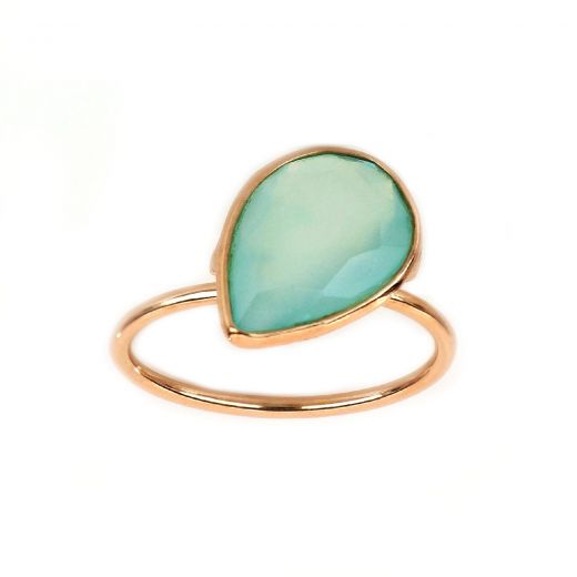925 Sterling Silver ring rose gold plated with Aqua Chalcedony in the drop shape