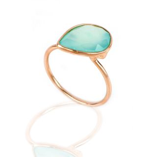 925 Sterling Silver ring rose gold plated with Aqua Chalcedony in the drop shape - 