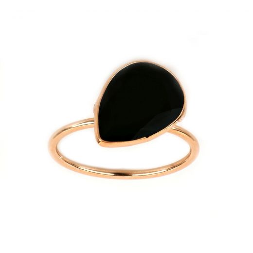 925 Sterling Silver ring rose gold plated with Black Onyx in the drop shape