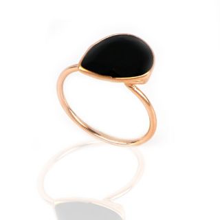 925 Sterling Silver ring rose gold plated with Black Onyx in the drop shape - 
