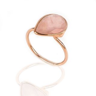 Χειροποίητο ασημένιο δαχτυλίδι με ροζ επιχρύσωμα και ροζ χαλαζία σε σχήμα σταγόνας - 
