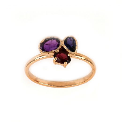 9925 Sterling Silver ring rose gold plated with Amethyst, Iolite and Garnet