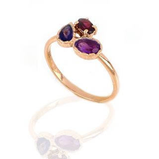 9925 Sterling Silver ring rose gold plated with Amethyst, Iolite and Garnet - 