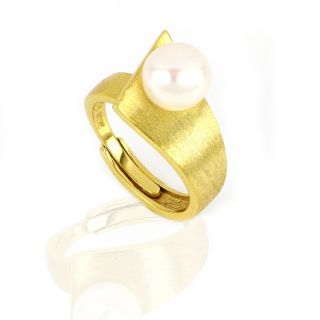 925 Sterling Silver ring gold plated with  fresh water Pearls DA11046 - 