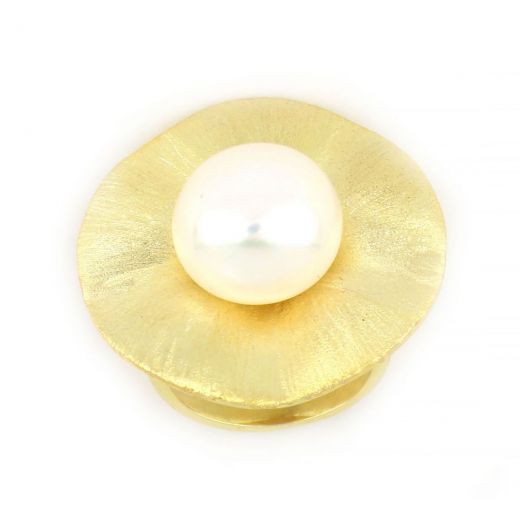 925 Sterling Silver ring gold plated with fresh water Pearls DA11047