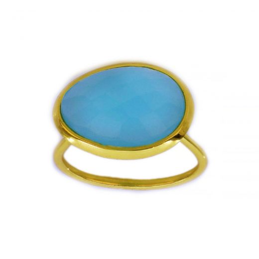 925 Sterling Silver  ring gold plated with  Aqua Chalcedony DA11071-04
