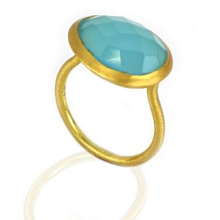 925 Sterling Silver  ring gold plated with  Aqua Chalcedony DA11071-04 - 