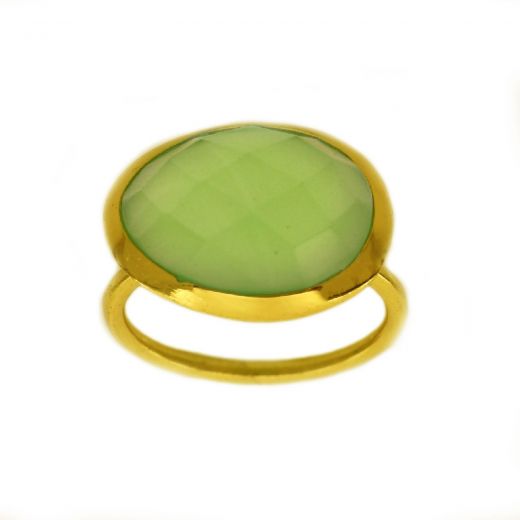 925 Sterling Silver ring gold plated with Prehnite DA11071-18