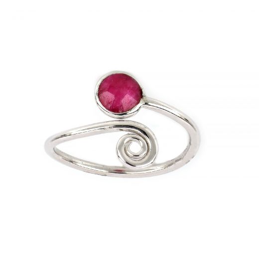 925 Sterling Silver ring rhodium plated with round garnet