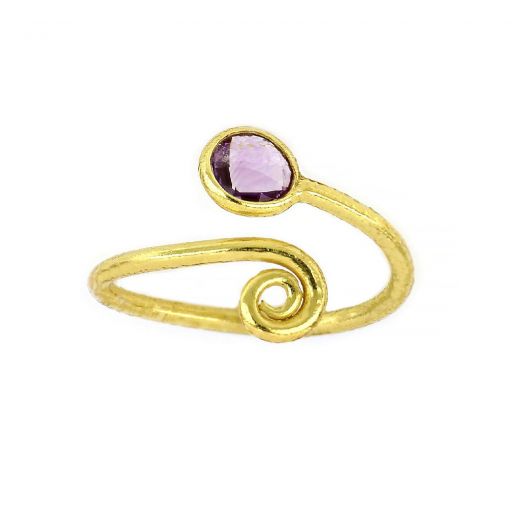 925 Sterling Silver ring gold plated with round amethyst (9 mm)