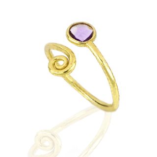 925 Sterling Silver ring gold plated with round amethyst (9 mm) - 