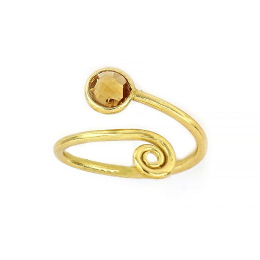 925 Sterling Silver ring gold plated with round citrine