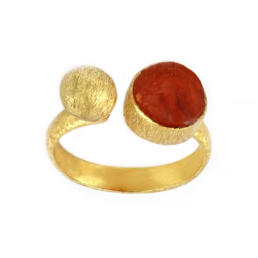 925 Sterling Silver ring gold plated with carnelian