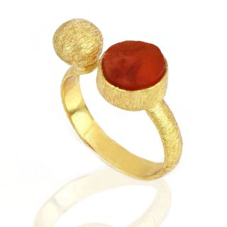 925 Sterling Silver ring gold plated with carnelian - 
